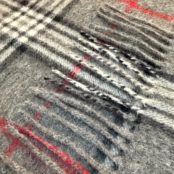 Joseph Abboud 100% Cashmere Plaid Scarf – Grey, Red & White Check - Picture 7 of 9